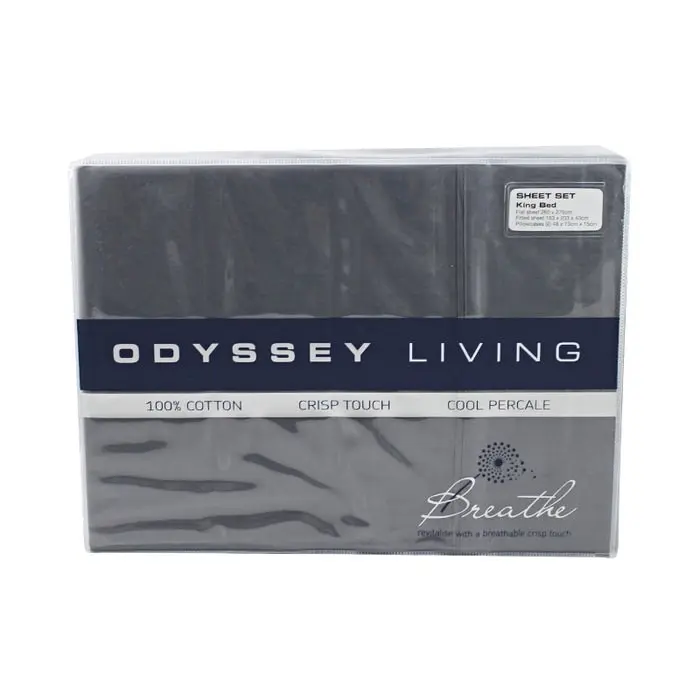 Odyysey Living Breathe 100% Cotton Sheet Sets - Charcoal