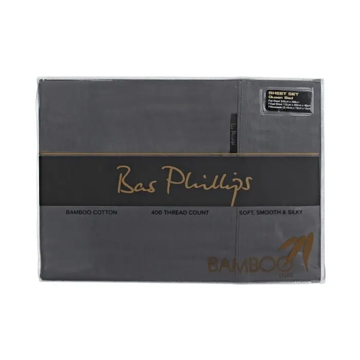 Bas Phillips Bamboo & Cotton 400TC Blend Sheet Set - CHARCOAL