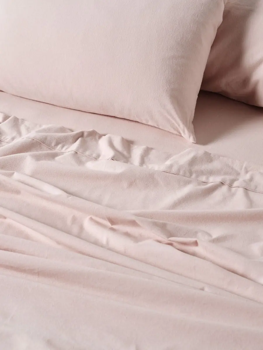 Linen House Plain Dyed Flannelette Sheet Set   Rose