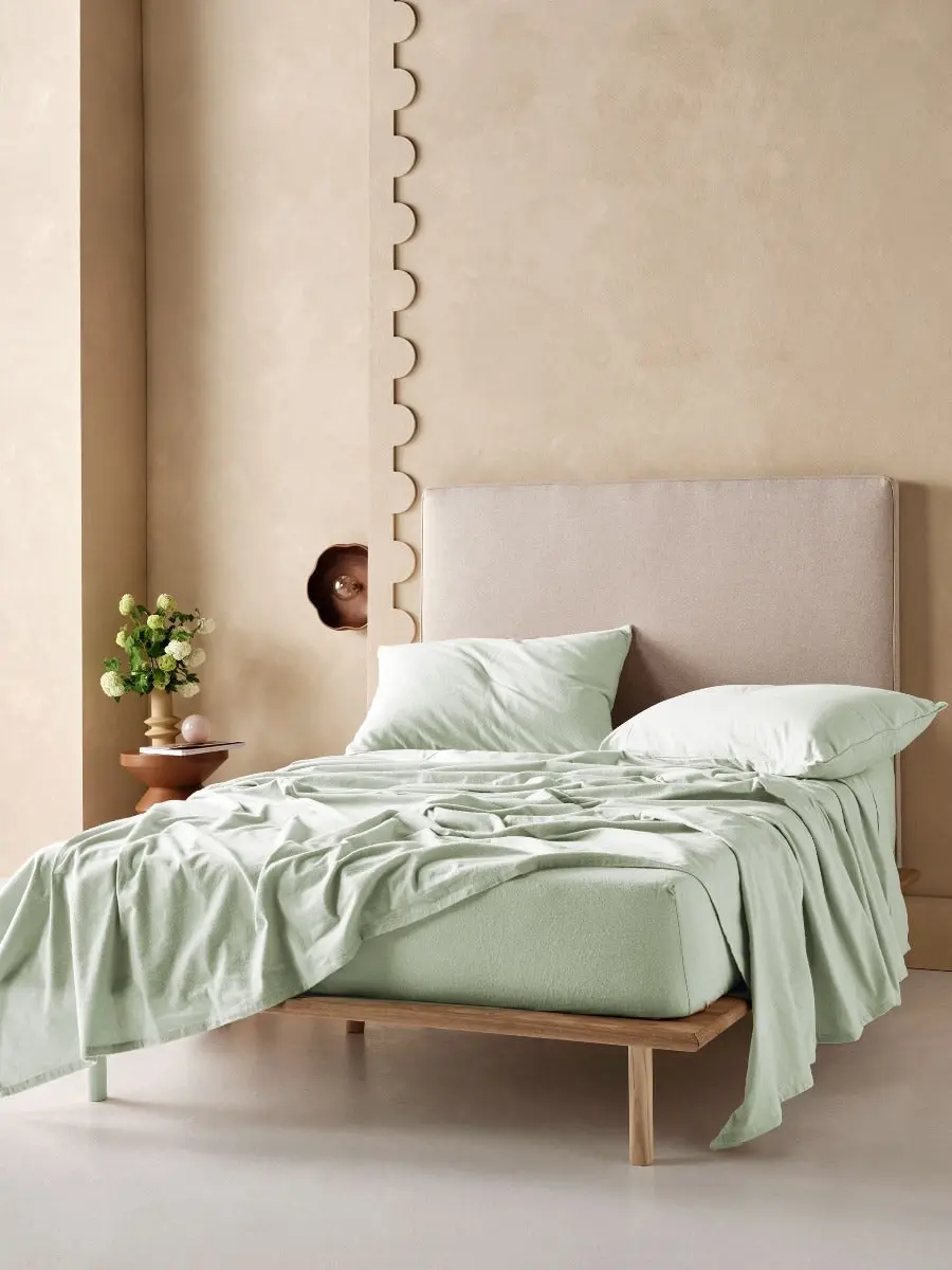 Linen House Plain Dyed Flannelette Sheet Set    Mist