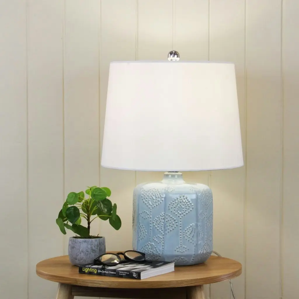 BIKKI Embossed Ceramic Lamp with Harp Shade