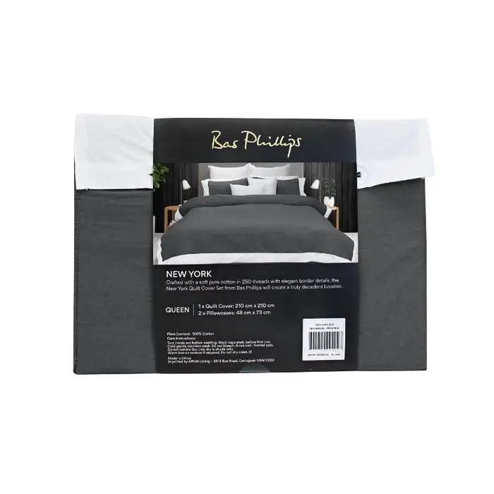 Bas Phillips New York Quilt Cover Set - Charcoal/White