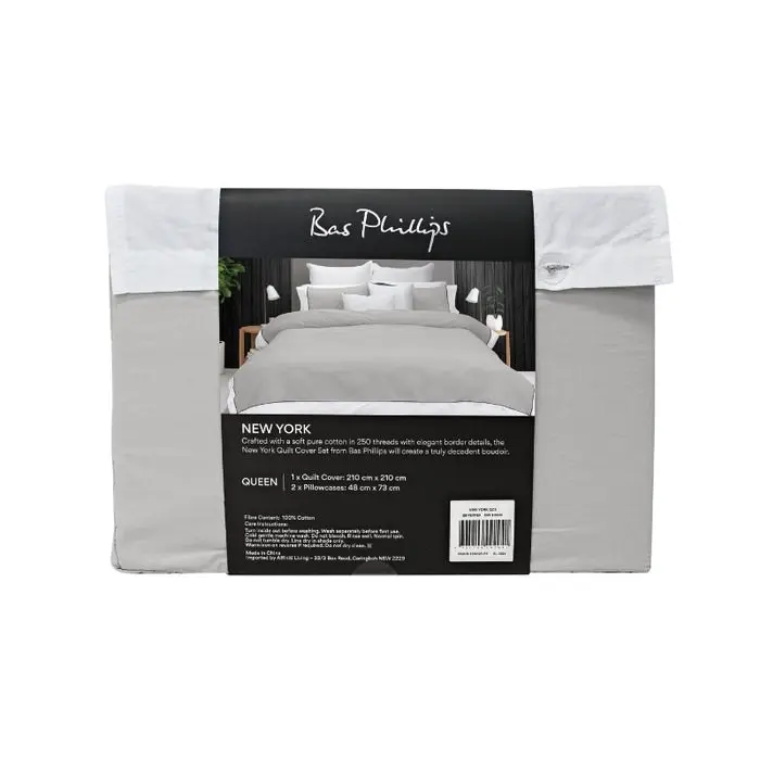 Bas Phillips New York Quilt Cover Set - Pewter/White