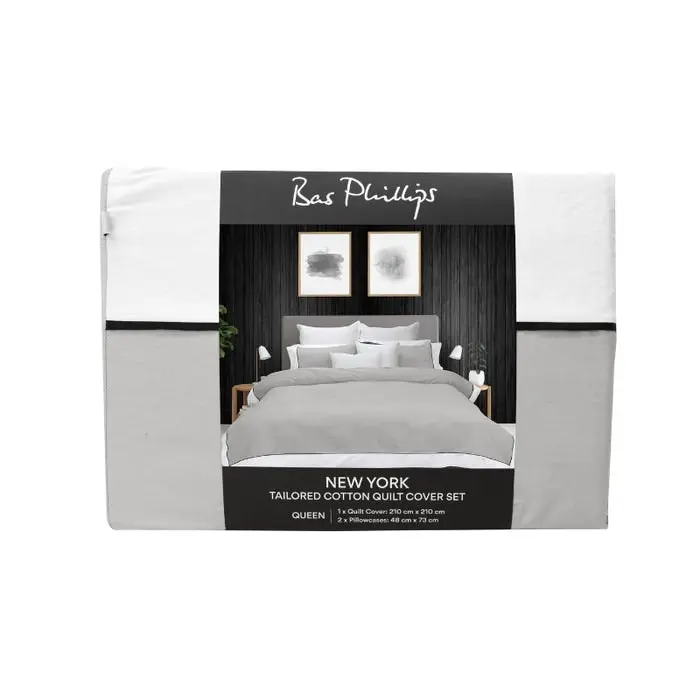 Bas Phillips New York Quilt Cover Set - Pewter/White