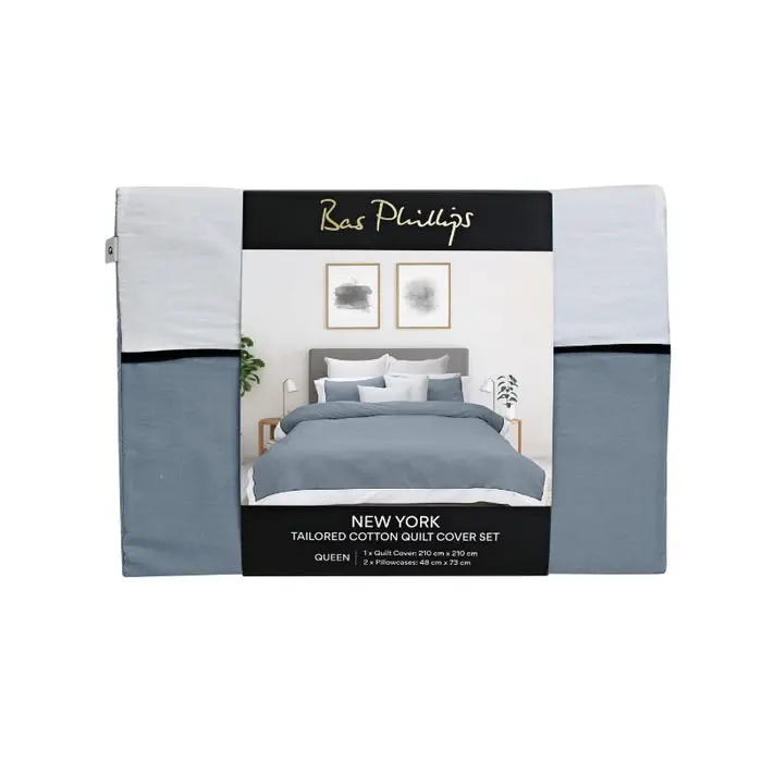 Bas Phillips New York Quilt Cover Set - Mercury/White