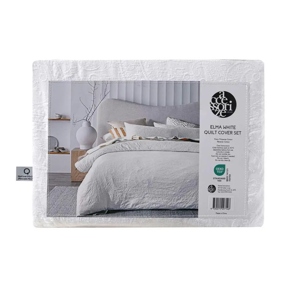 Accessorize Elma White Jacquard Quilt Cover Set - Queen Bed