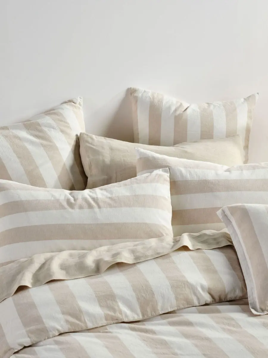 Linen House Vintage Stripe Quilt Cover Set   Natural