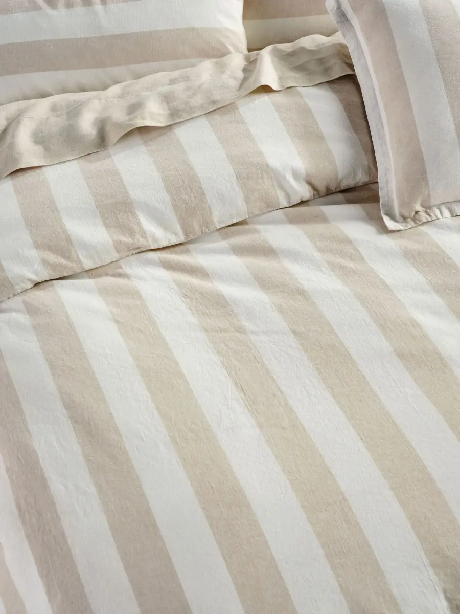 Linen House Vintage Stripe Quilt Cover Set   Natural