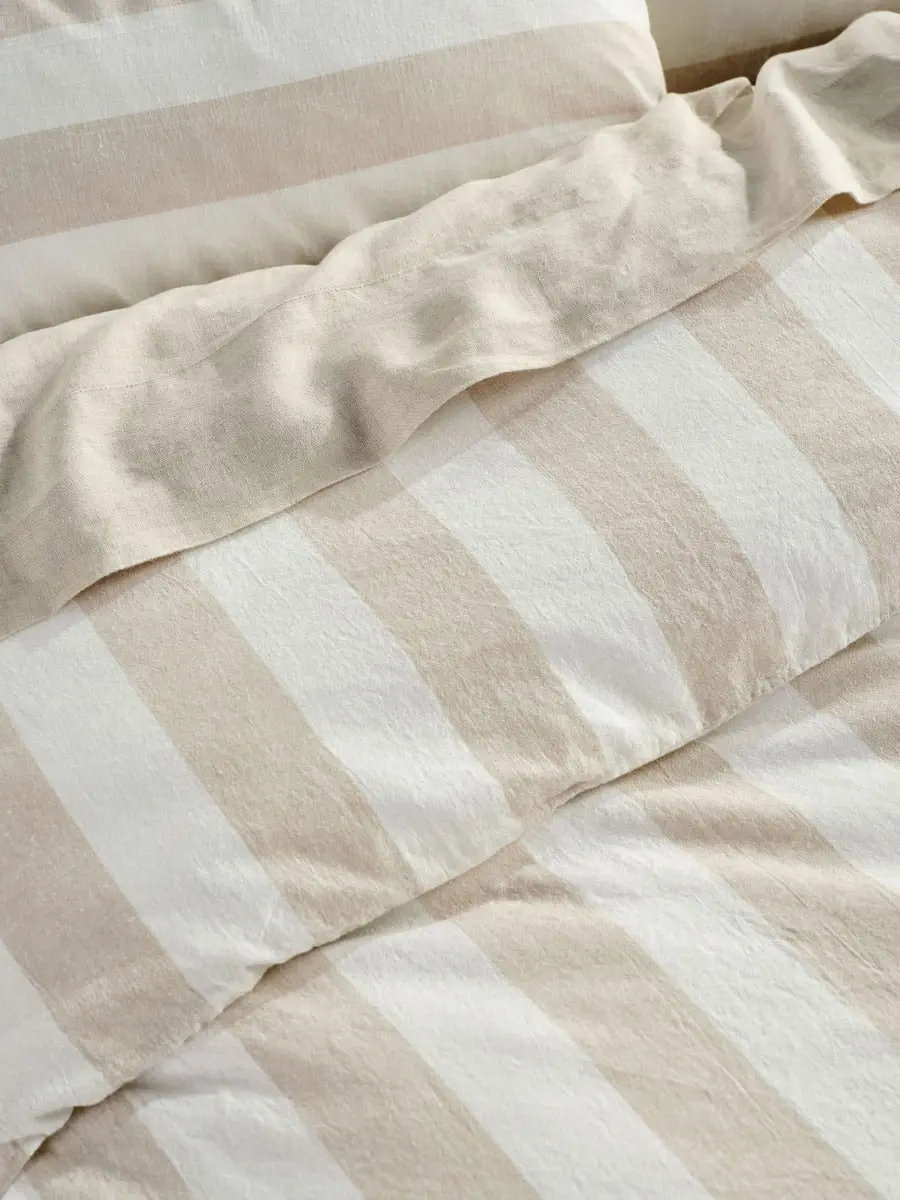 Linen House Vintage Stripe Quilt Cover Set   Natural