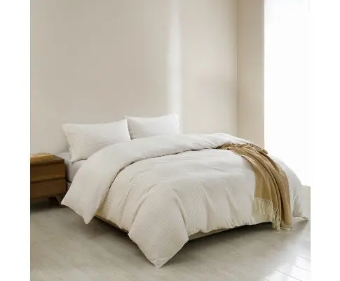 Royal Comfort Striped Flax Linen Blend Quilt Cover Set Soft Touch Bedding - Beige