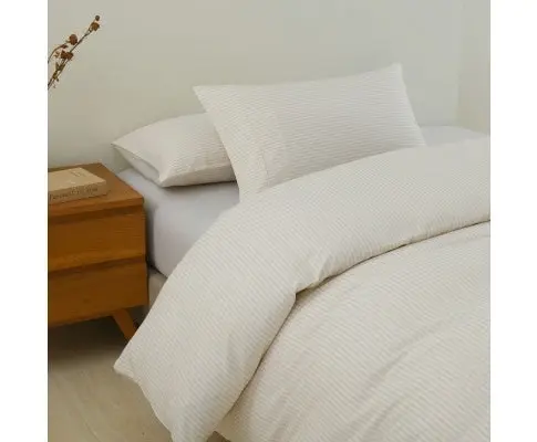 Royal Comfort Striped Flax Linen Blend Quilt Cover Set Soft Touch Bedding - Beige