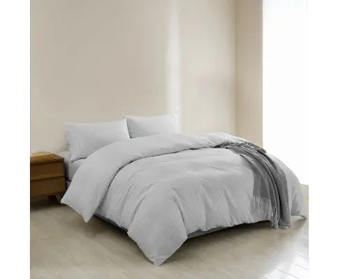 Royal Comfort Striped Flax Linen Blend Quilt Cover Set Soft Touch Bedding - Grey