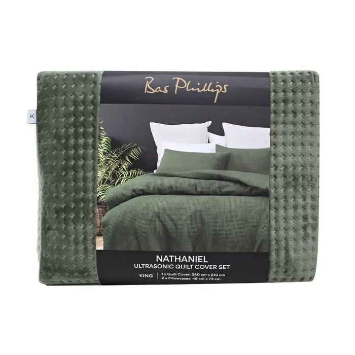 Bas Phillips Nathaniel Ultrasonic Quilt Cover Set - MOSS