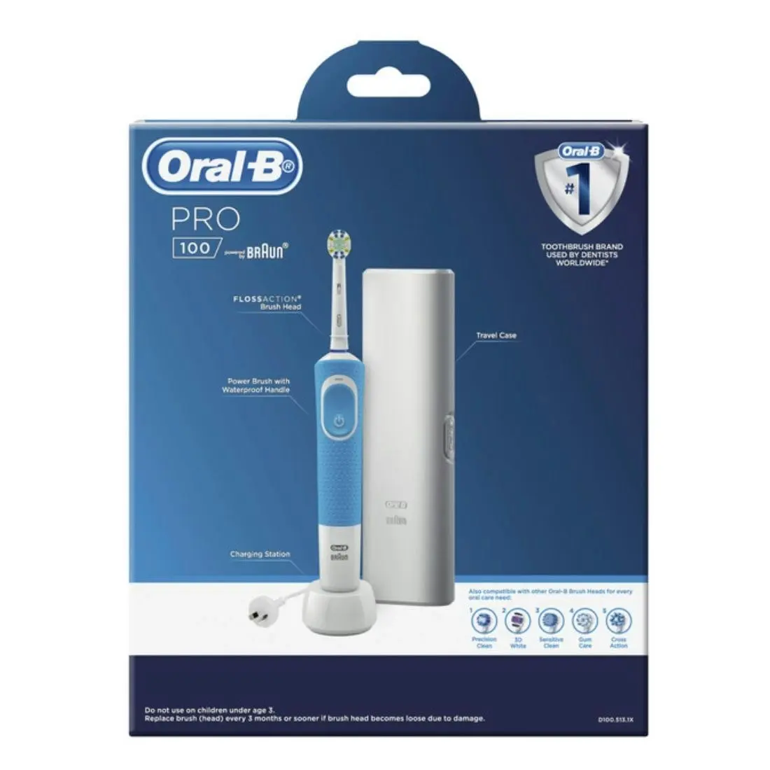 Oral-B Pro 100 Floss Action Electric Toothbrush W/ Travel Case - Blue