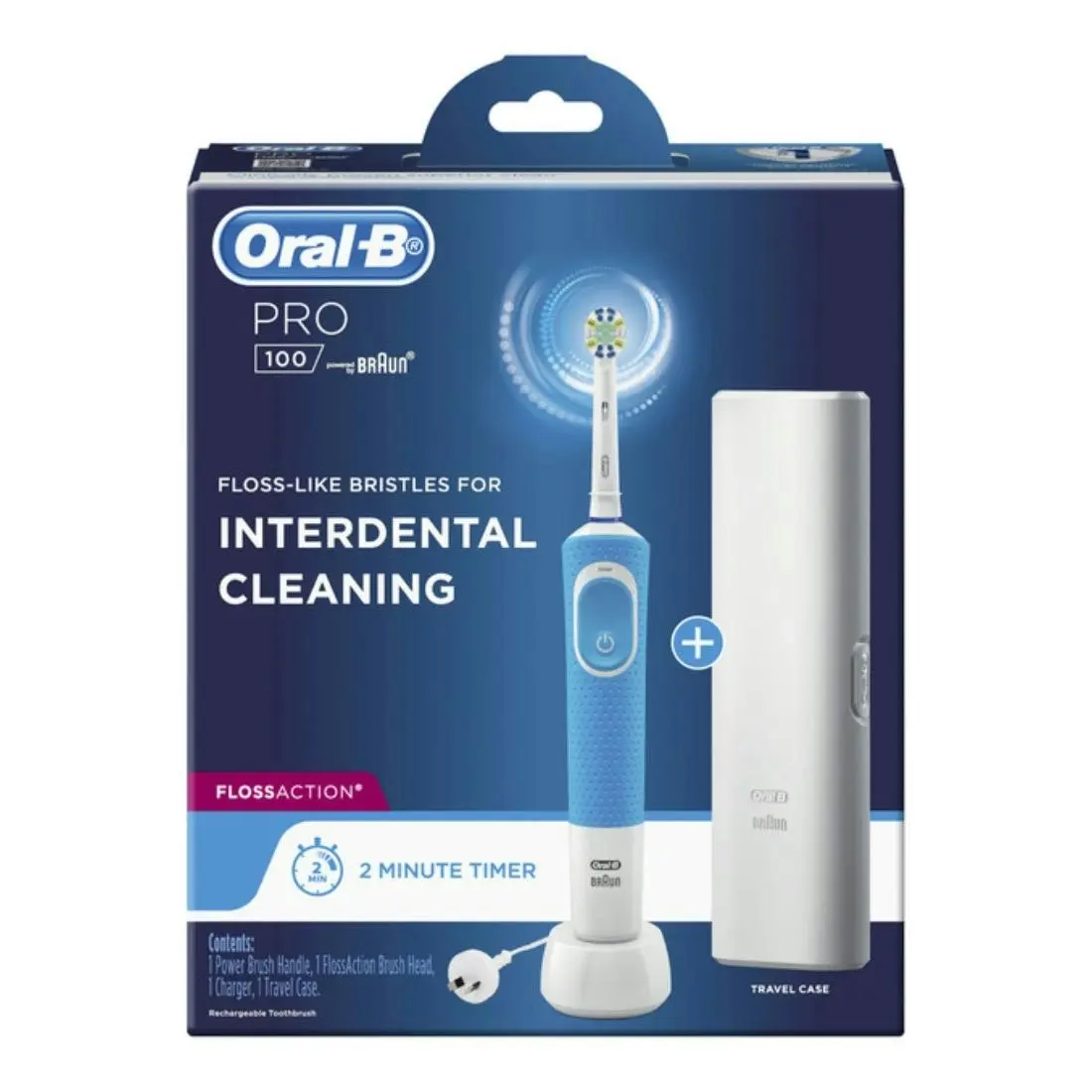 Oral-B Pro 100 Floss Action Electric Toothbrush W/ Travel Case - Blue