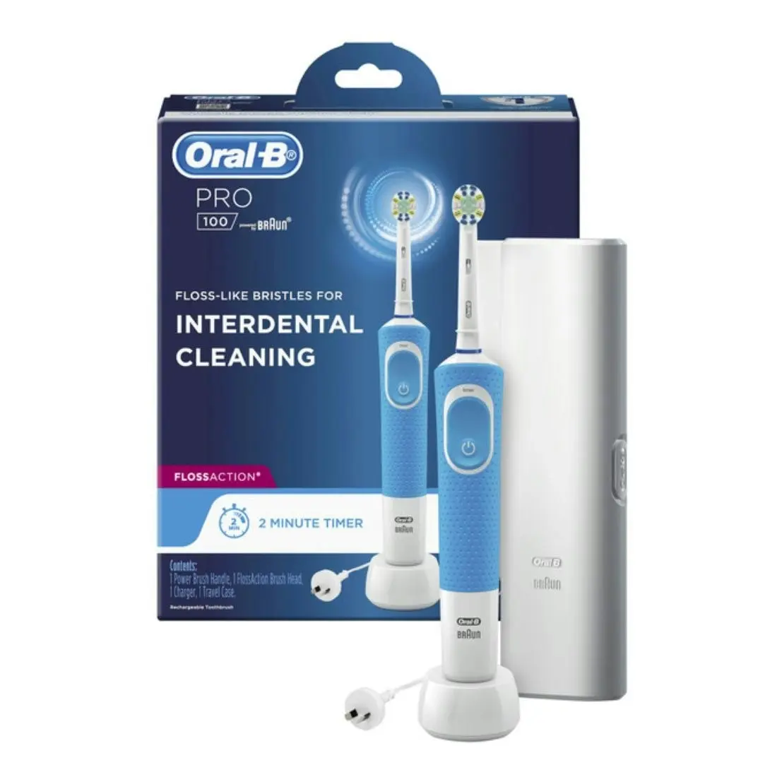 Oral-B Pro 100 Floss Action Electric Toothbrush W/ Travel Case - Blue