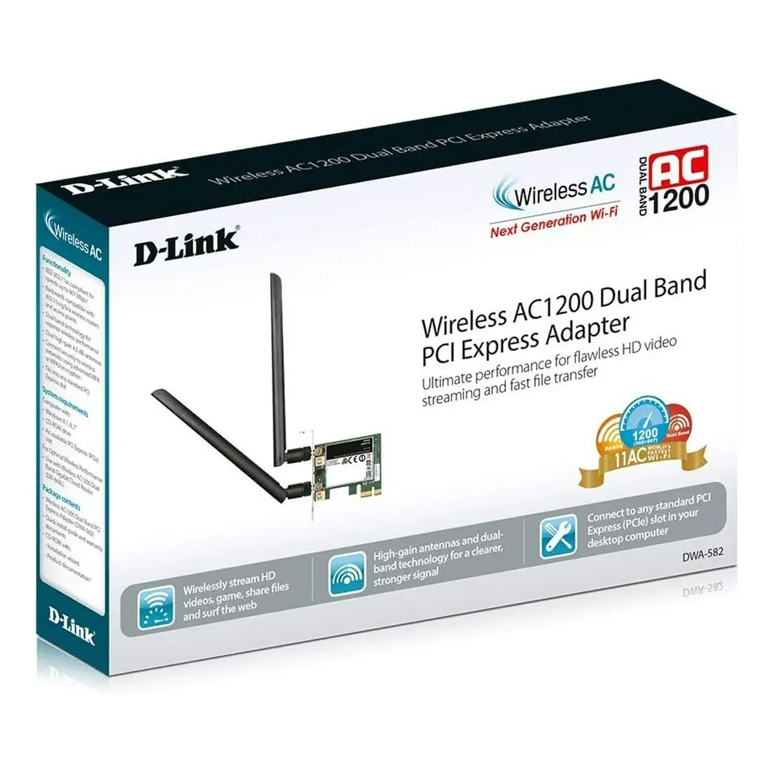 D-Link DWA-582 Wireless AC1200 Dual Band PCIe Desktop Adapter