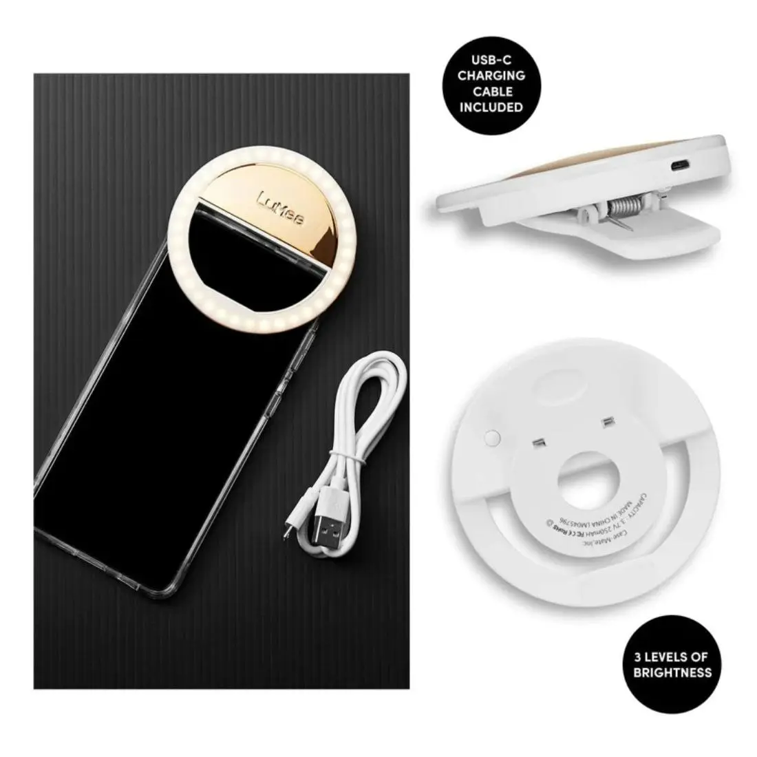 Case-Mate LuMee Studio Clip Light LED Clip Light with 3 Levels of Brightness - Gold