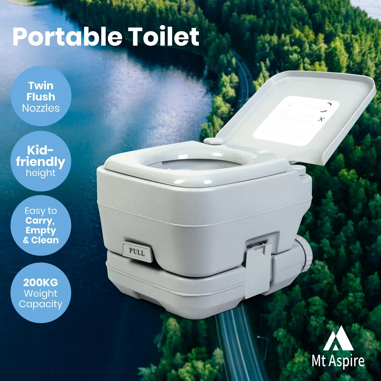 Mt Aspire 10L Portable Toilet Flushable Outdoor Camping Potty Bucket Caravan Travel Boating