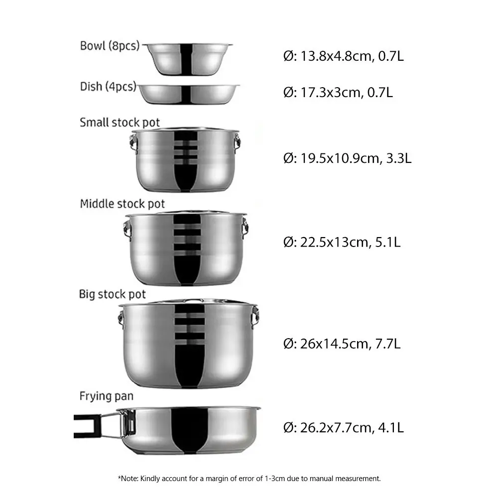 Campingmoon 16 PCS Camping Cookware Set Outdoor Hiking Cooking Pan Pot Picnic