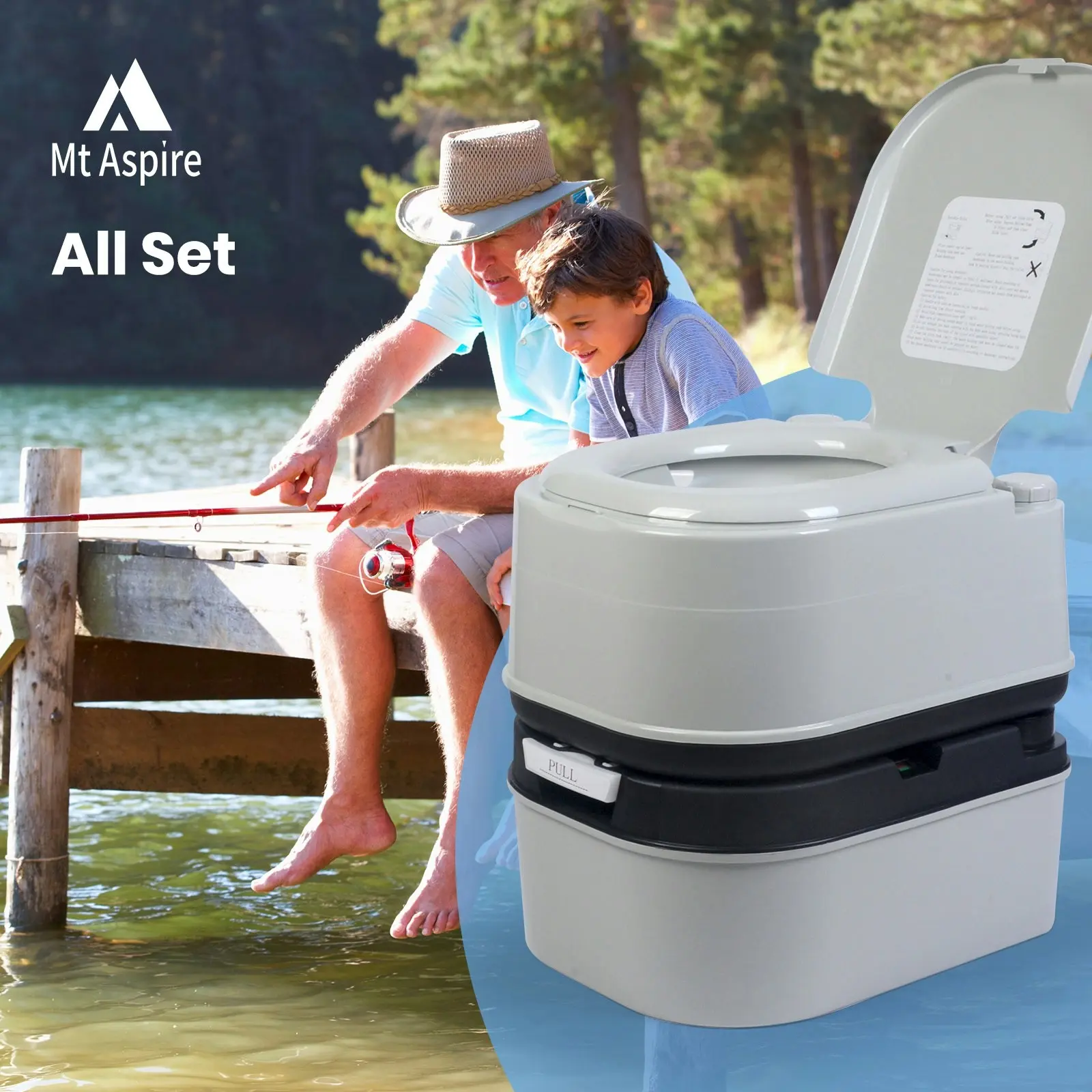 Mt Aspire 24L Portable Toilet Flushable Outdoor Camping Potty Bucket Caravan Travel Boating