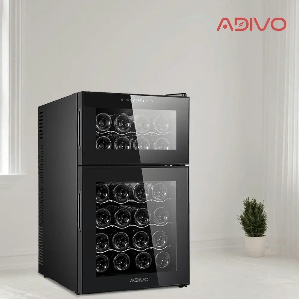 ADIVO 24 Bottle Dual Zone Wine Cooler Fridge Compressor Cellar Chiller Black