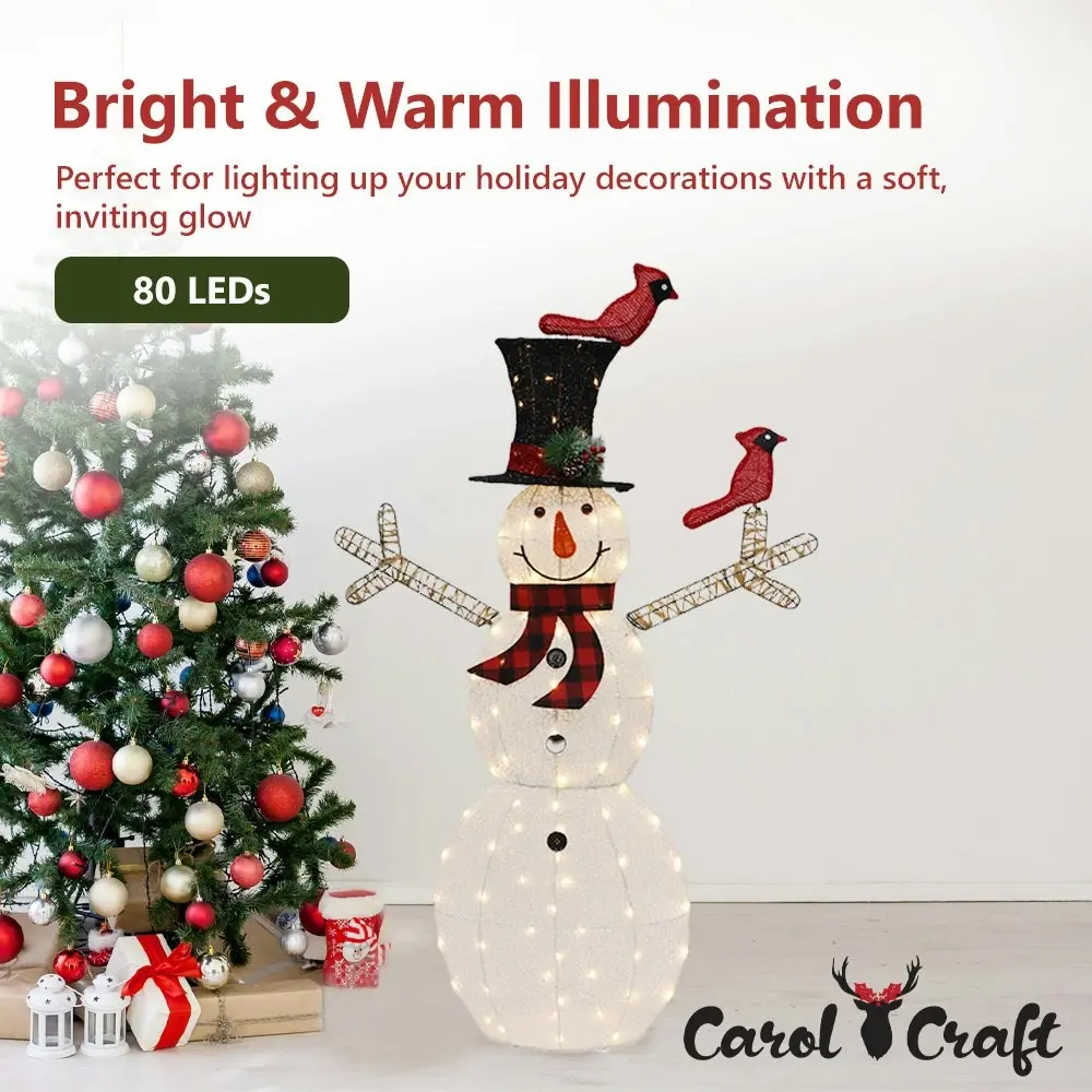 CarolCraft Christmas Lights 80 LED Fairy Light Snowman Outdoor Home Decorations 3D