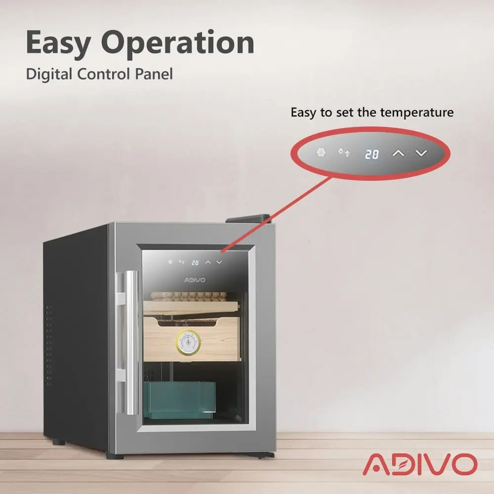 ADIVO 116 Cigar Humidor Digital Humidity Temperature Control Cabinet Display with Hygrometer