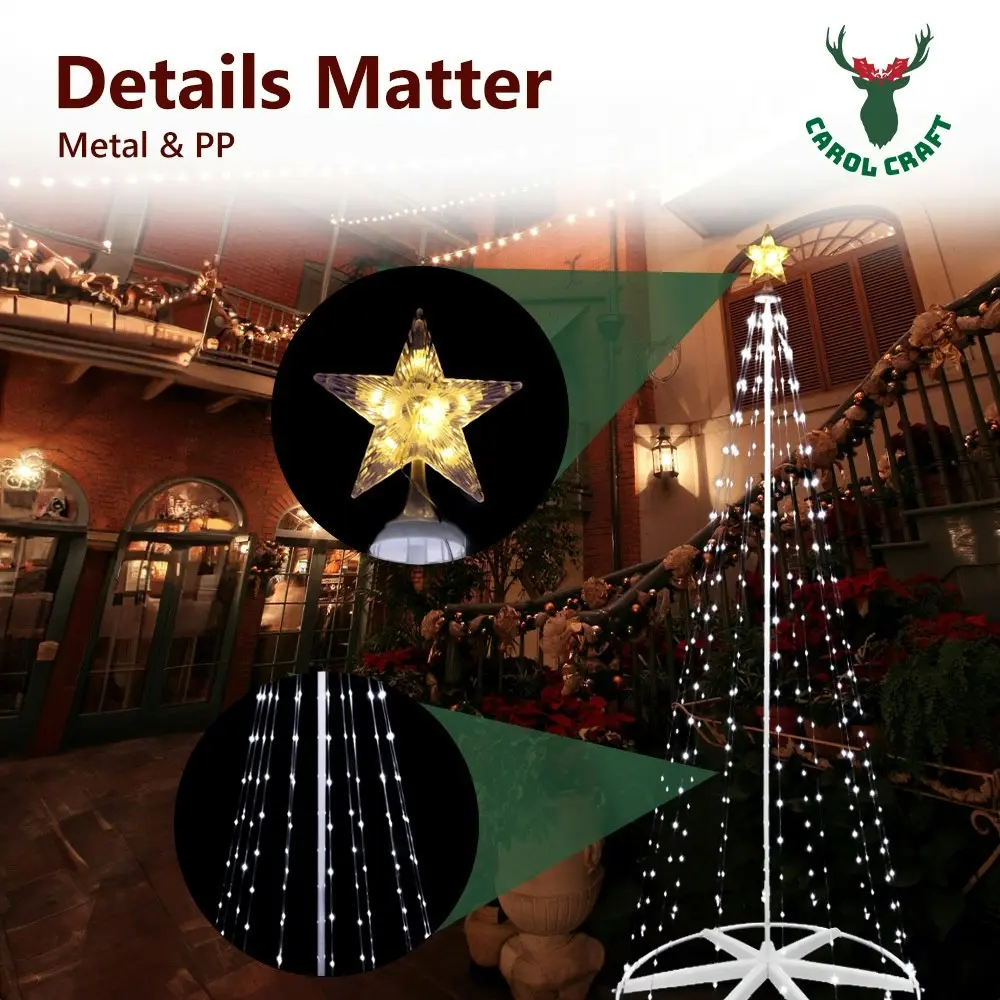 CarolCraft Christmas Lights 318 LED Fairy Light Tree 2.4m Outdoor Home Decorations 3D