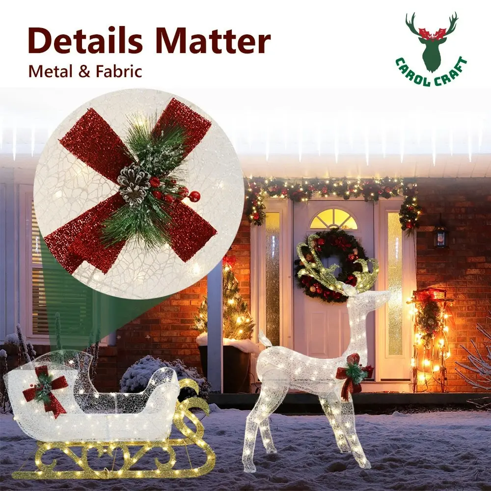 CarolCraft Christmas Lights 215 LED Fairy Light Reindeer Sledge Outdoor Home Decorations 3D