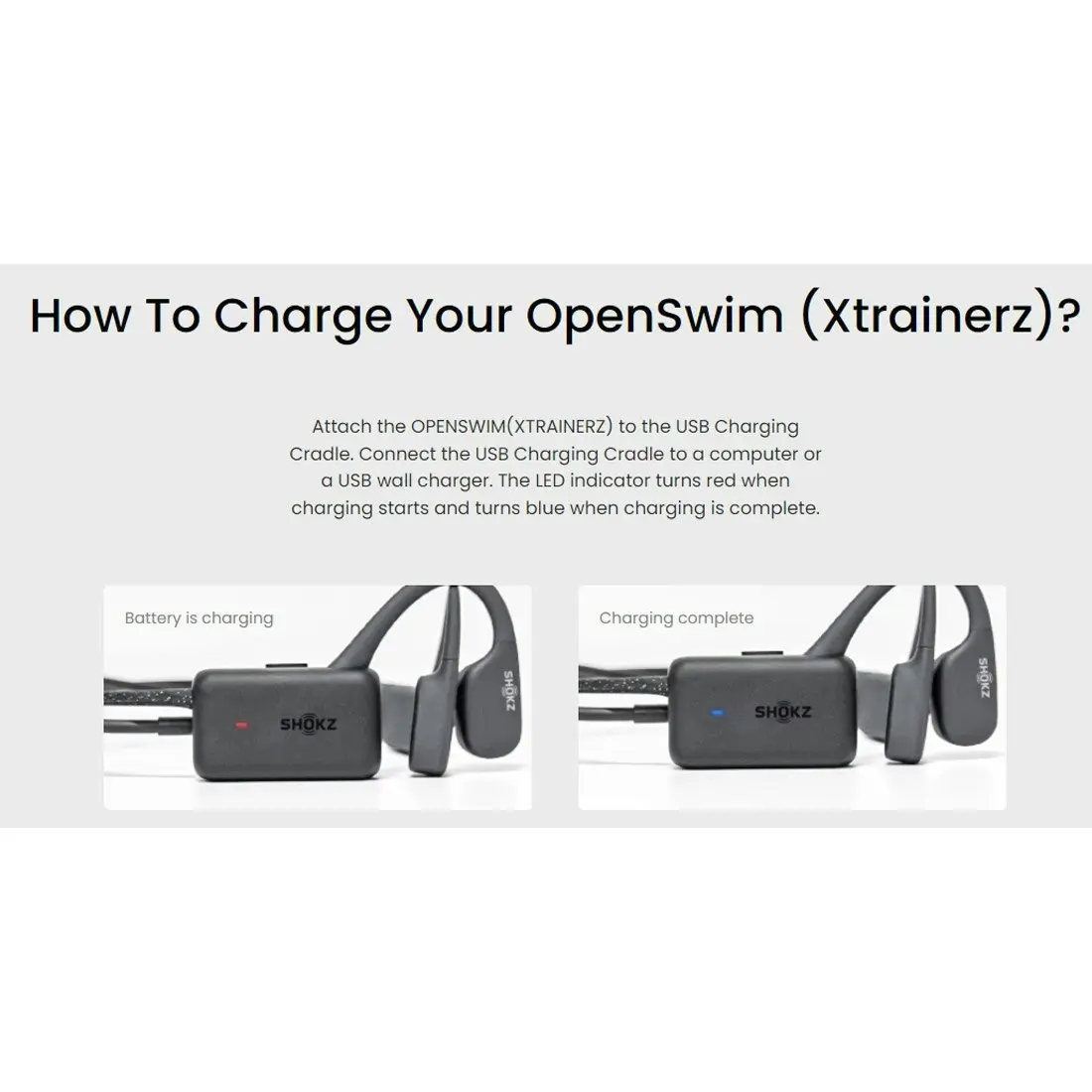 SHOKZ USB Charging Data Cable for OpenSwim Series 0.25M - Black