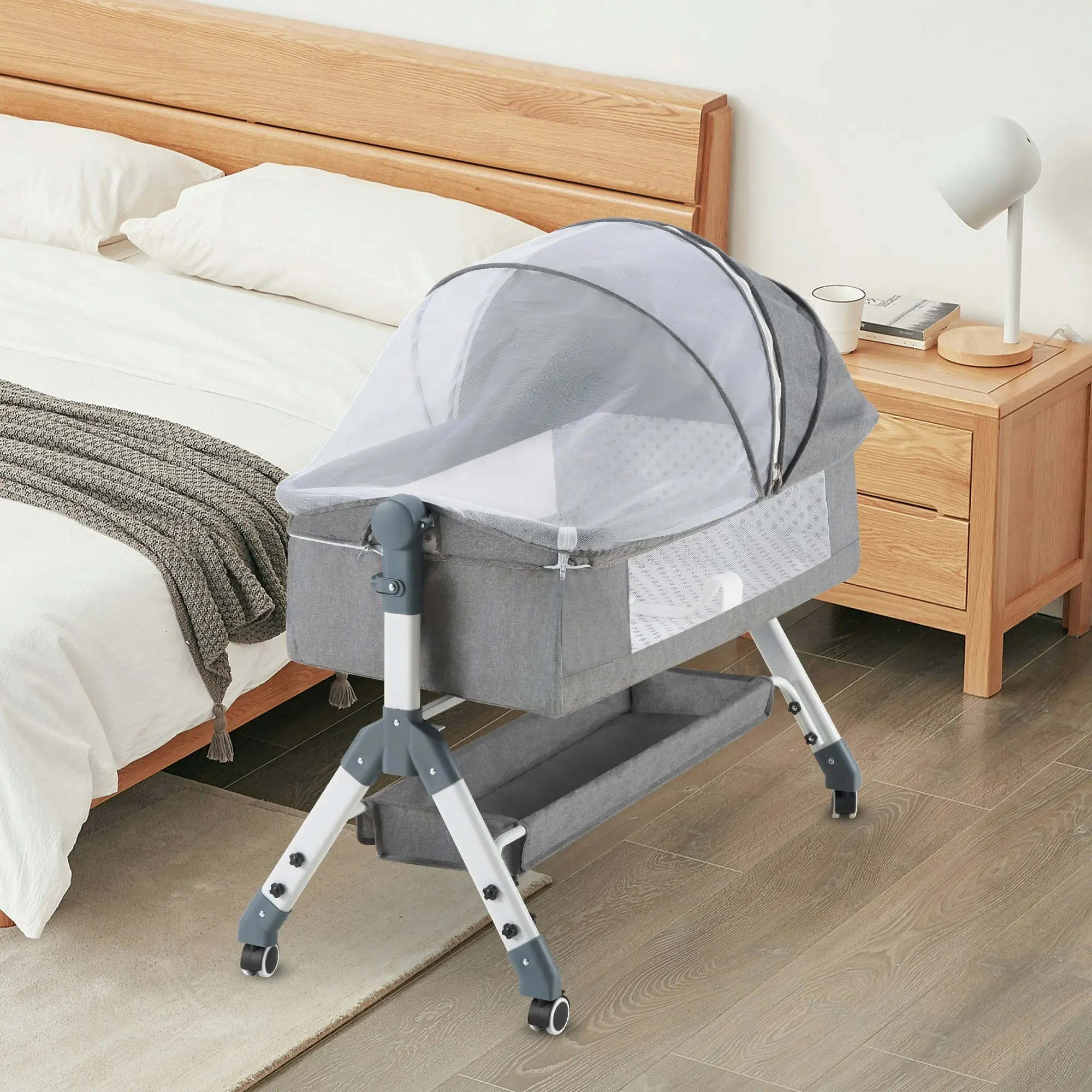 Playpals Baby Cot Crib Bed Portable Bassinet Bedside Sleeper Adjustable Height