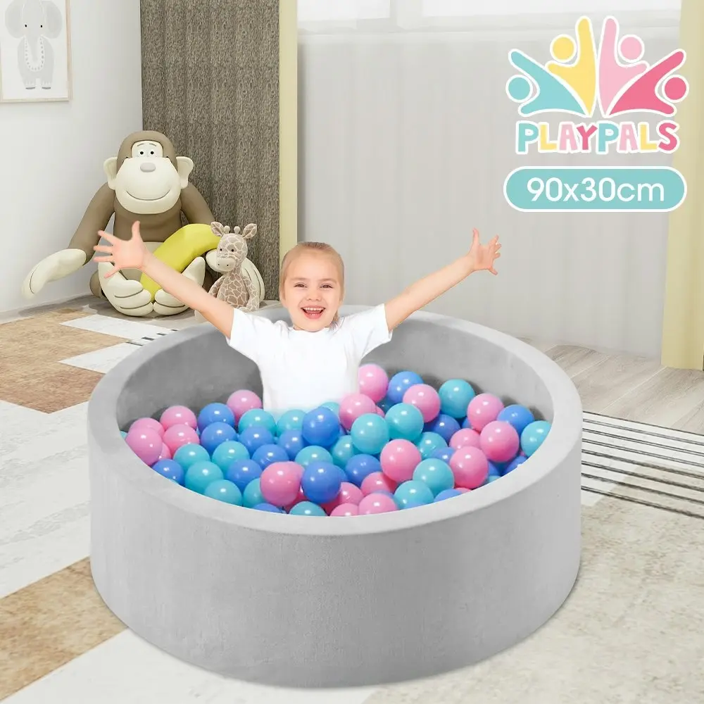 Playpals Foam Ball Pit Soft Round Ball Pool Playpen Fence with 200 Balls Grey