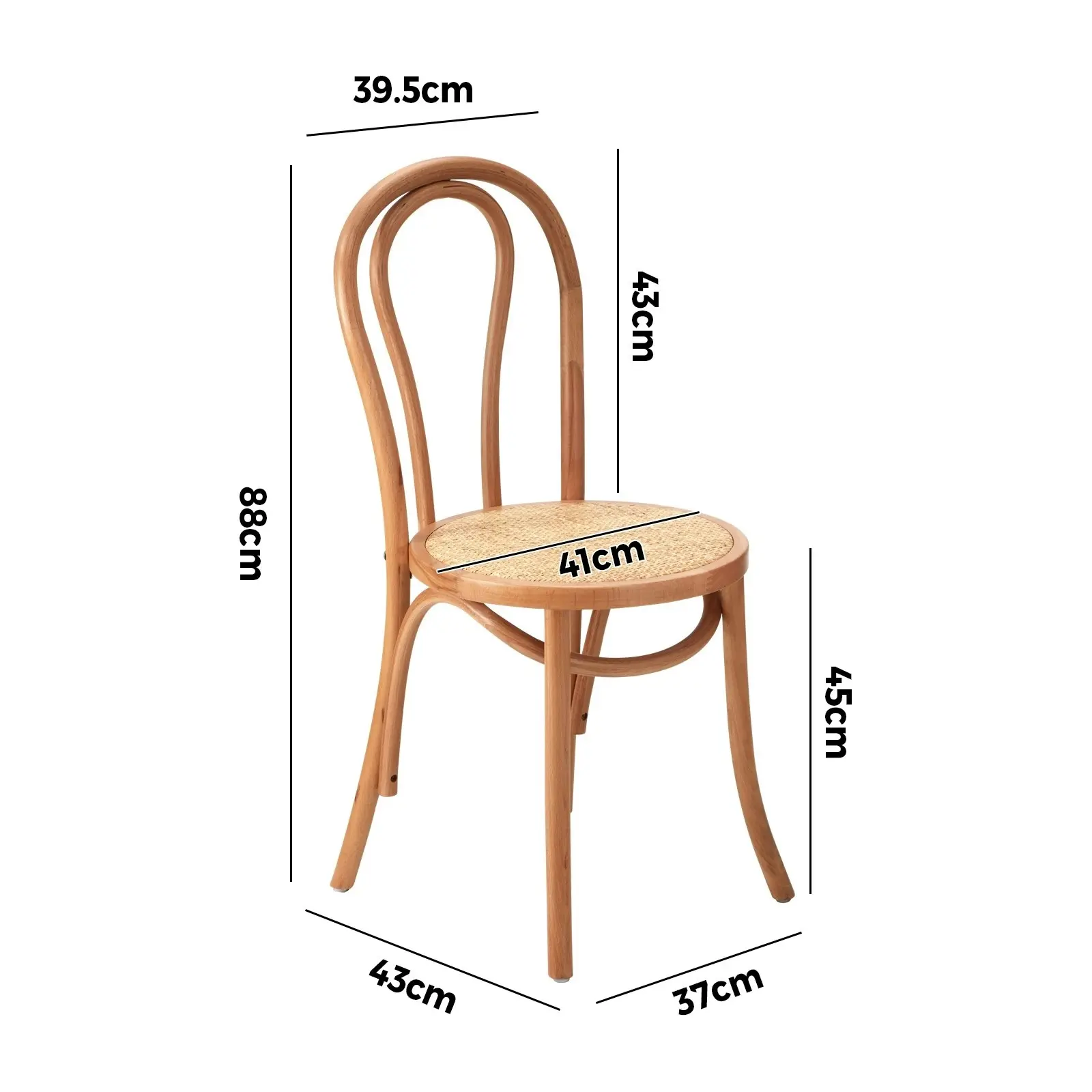 Oikiture 4PCS Dining Chair Solid Wooden Chairs Ratan Seat Natural