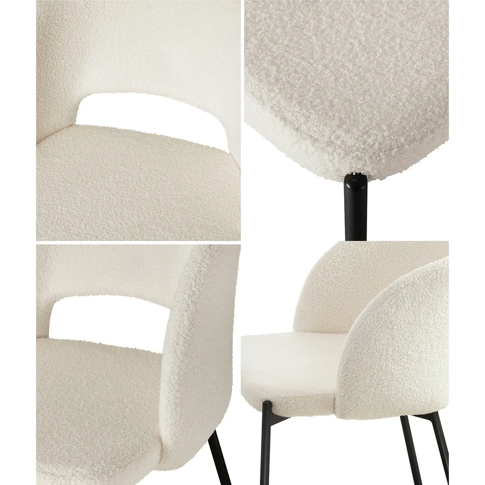 Oikiture 4pcs Armchair Dining Chair Accent Chairs Tub Armchairs Sherpa White&Black