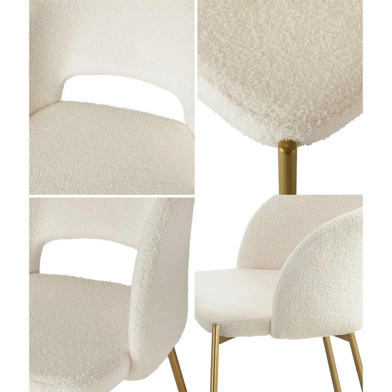 Oikiture 4pcs Armchair Dining Chair Accent Chairs Tub Armchairs Sherpa White&Gold