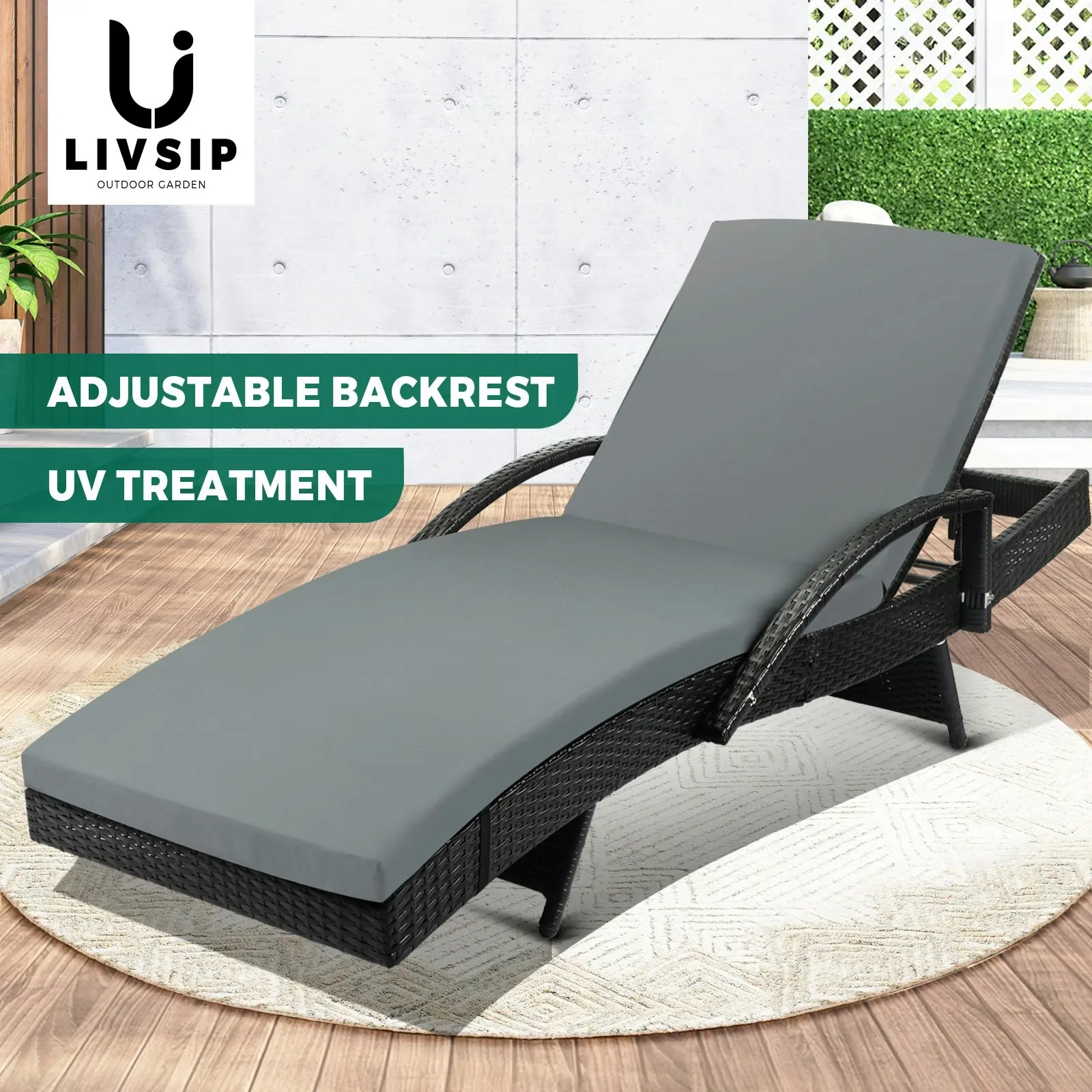 Livsip Sun Lounger Wicker Sun Lounge Day Bed Sofa Outdoor Furniture Patio Set