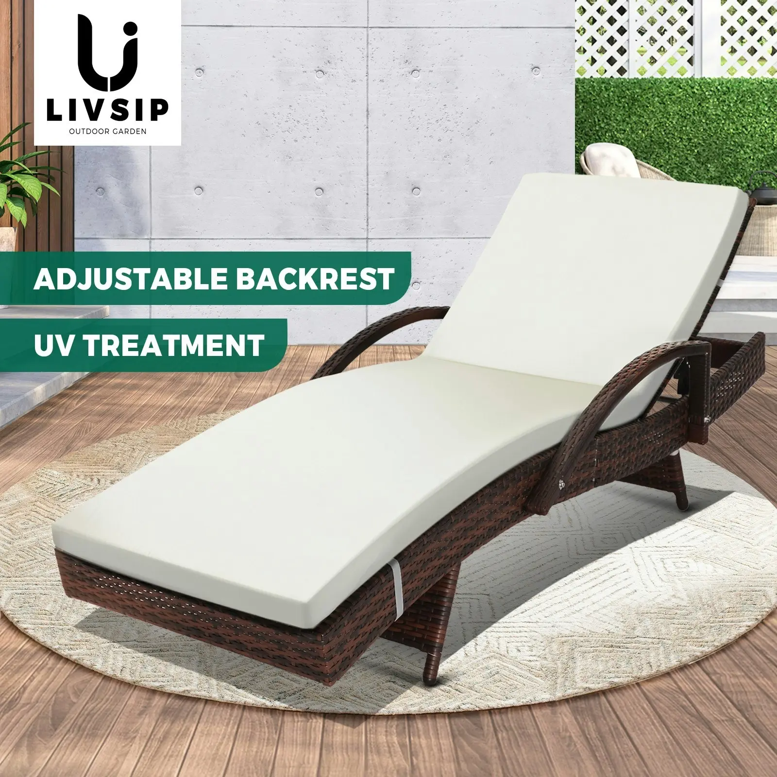 Livsip Outdoor Sun Lounge Wicker Lounger Setting Day Bed Rattan Sofa Furniture