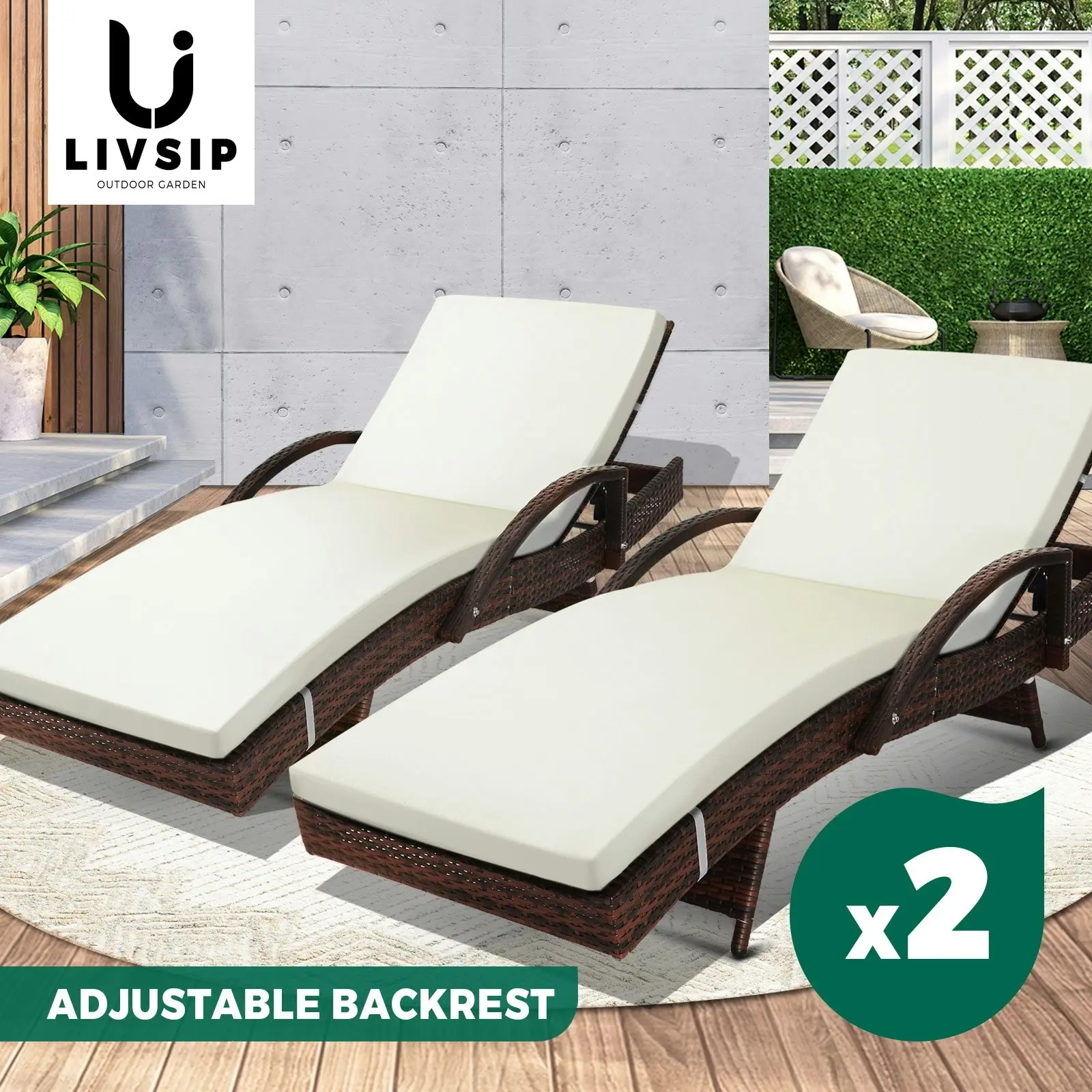 Livsip Outdoor Furniture Sun Lounge Rattan Wicker Lounger Sofa Patio Day Bed 2X