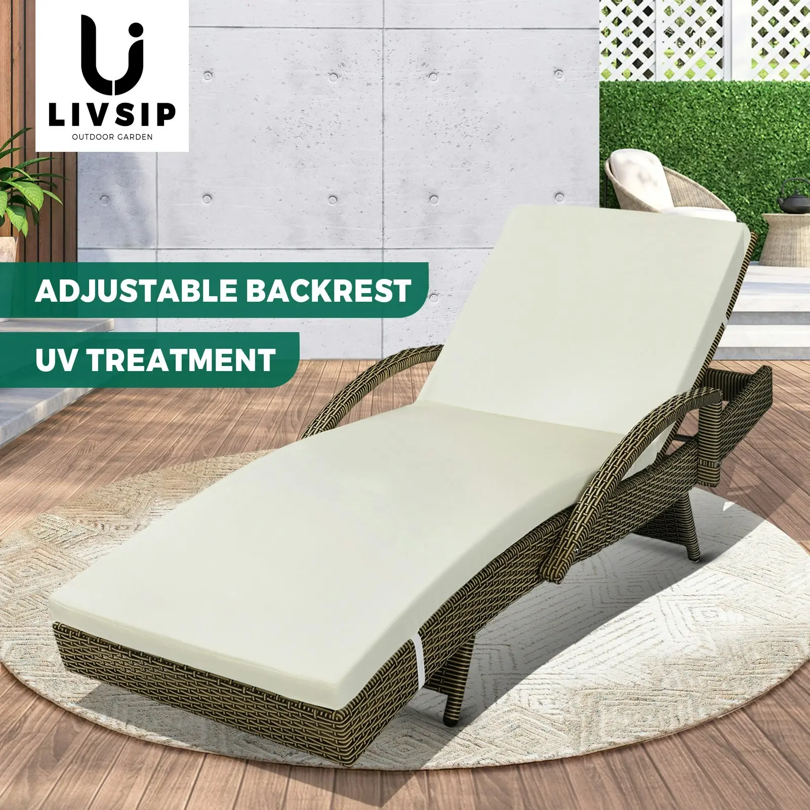 Livsip Sun Lounger Wicker Lounge Day Bed Sofa Outdoor Patio Set Pool Furniture