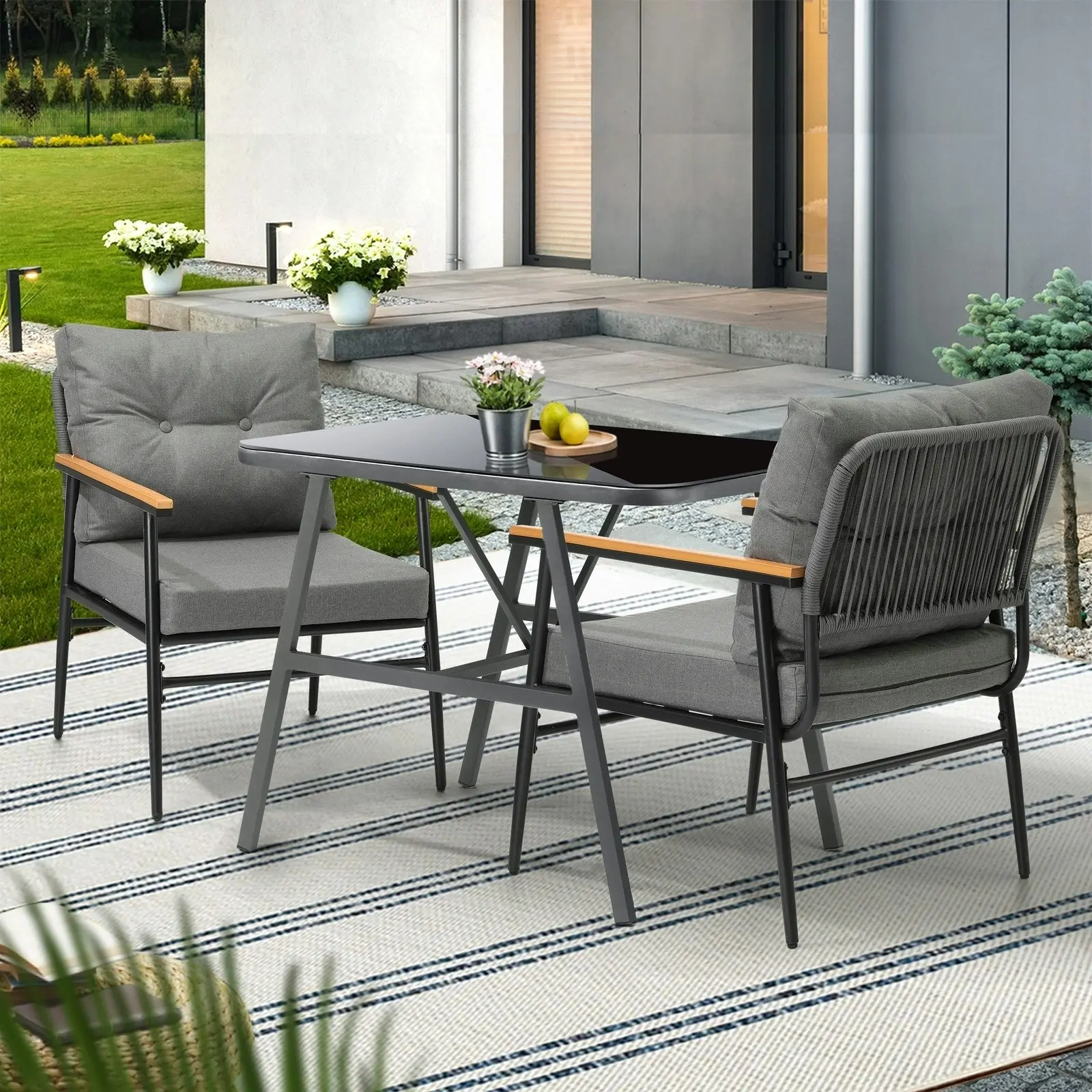 Livsip Outdoor Dining Set Patio Furniture Garden Table and Chairs 2 Seater