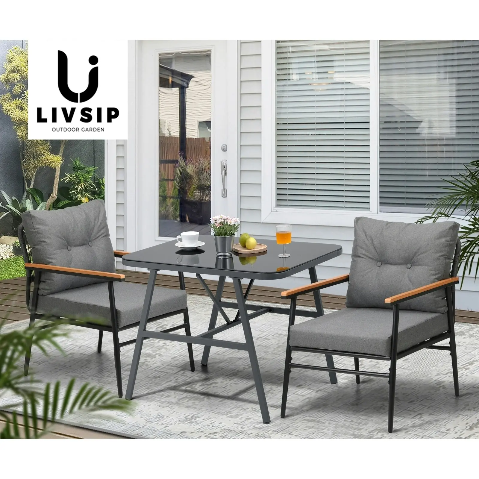 Livsip Outdoor Dining Set Patio Furniture Garden Table and Chairs 2 Seater