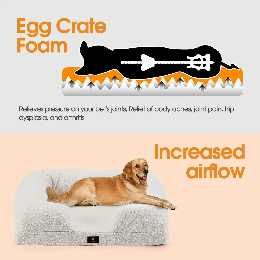 Petzly Memory Foam Dog Bed Pet Sofa Calming Bed Washable Removable White XX