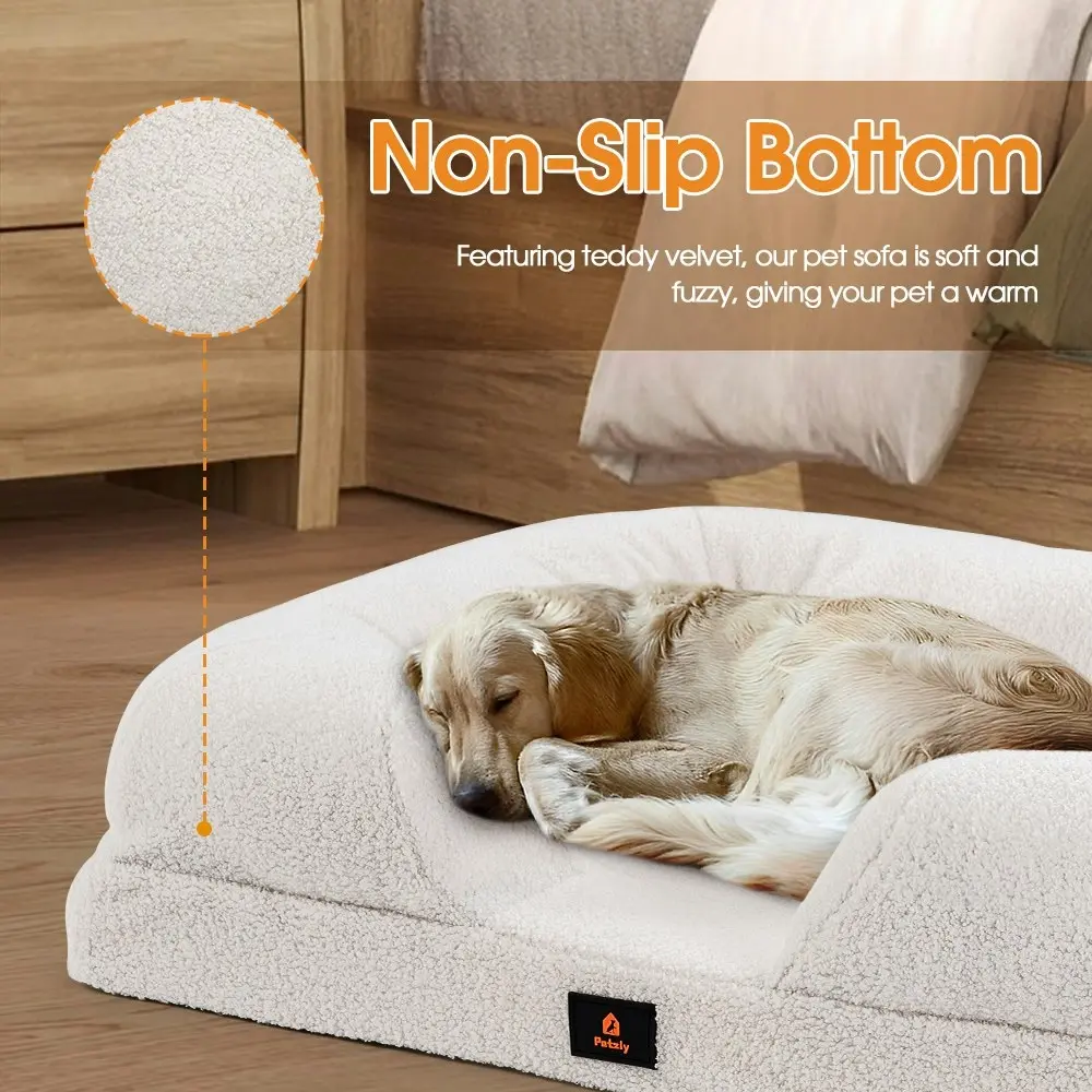 Petzly Memory Foam Dog Bed Pet Sofa Calming Bed Washable Removable White XX