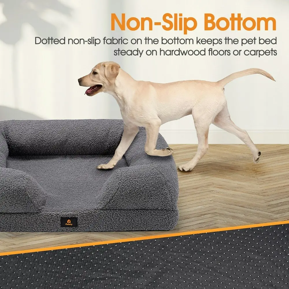 Petzly Memory Foam Dog Bed Pet Sofa Calming Bed Washable Removable Grey