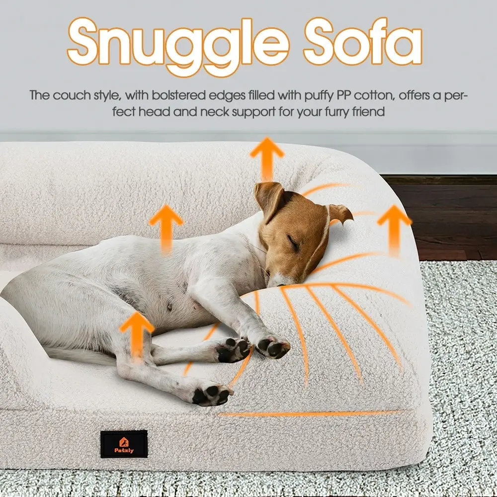 Petzly Memory Foam Dog Bed Pet Sofa Calming Bed Washable Removable White