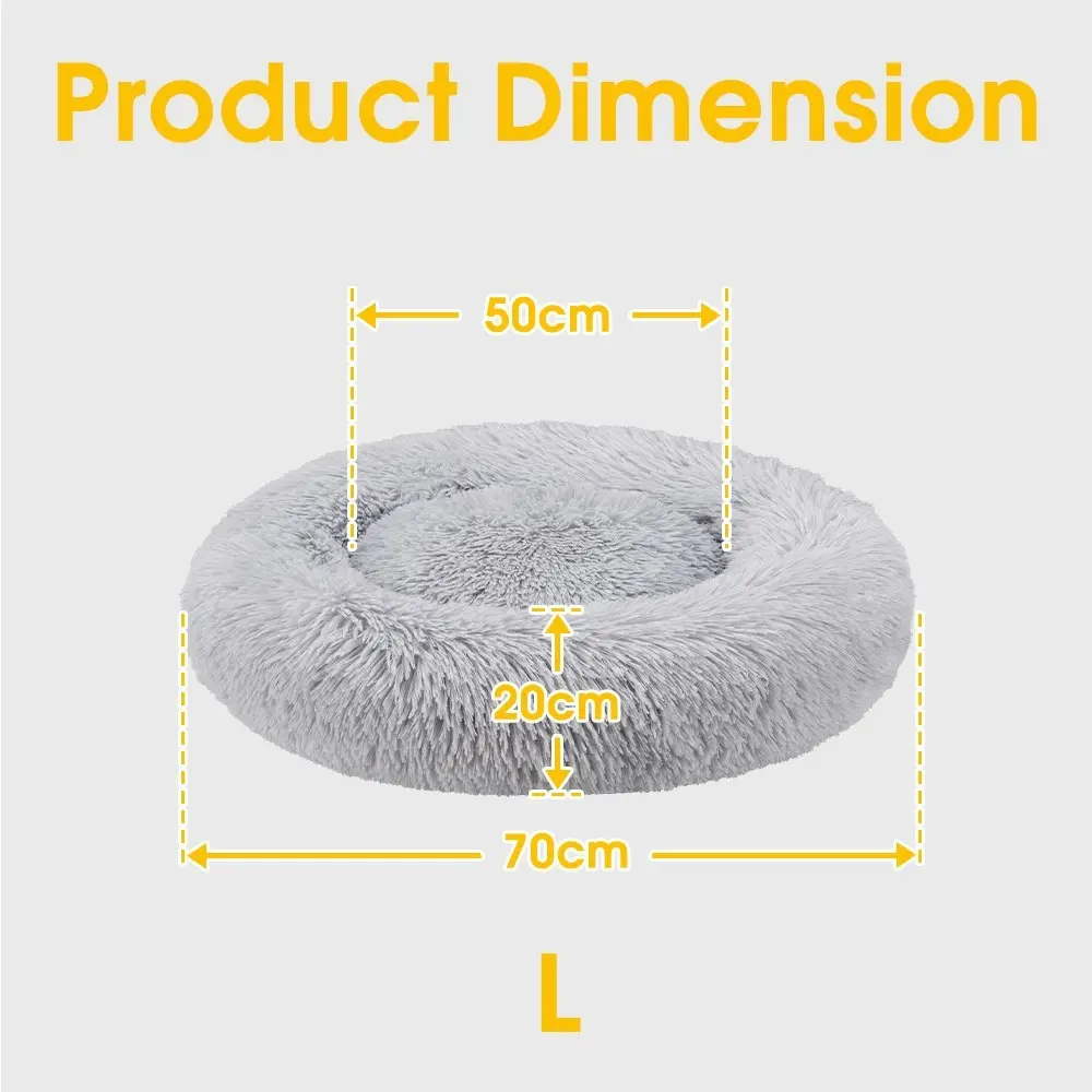 Petzly Dog Cat Calming Bed Warm Soft Plush Round Waterproof 70CM Bed Light Grey