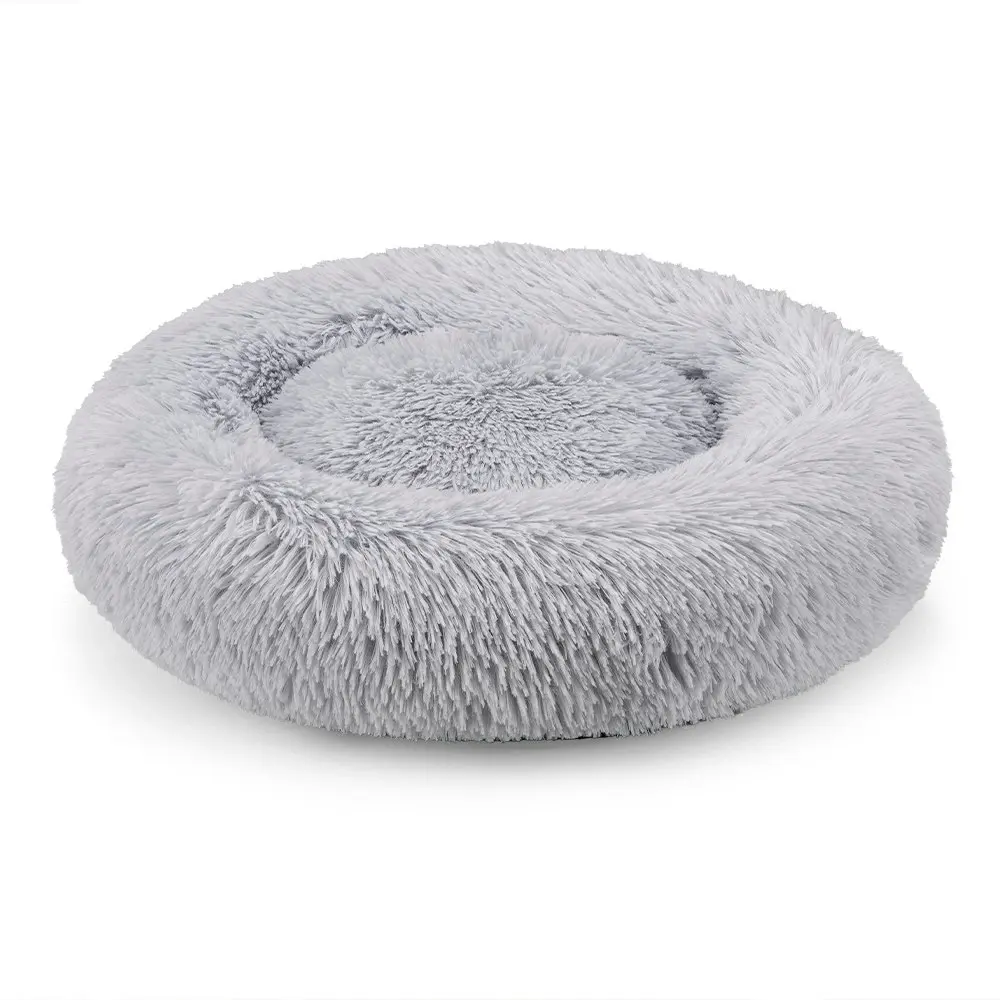 Petzly Dog Cat Calming Bed Warm Soft Plush Round Waterproof 70CM Bed Light Grey