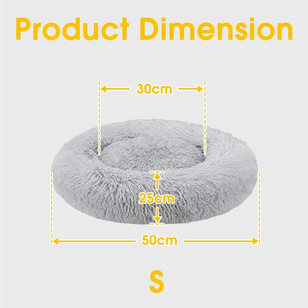 Petzly Dog Cat Calming Bed Warm Soft Plush Round Waterproof 50CM Bed Light Grey