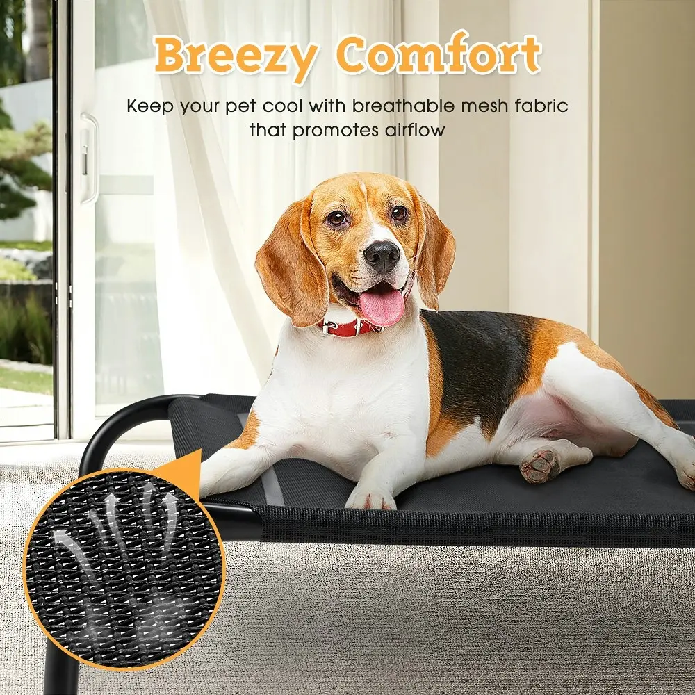 Petzly Cooling Elevated Pet Dog Bed for Large Dog Washable Breathable Mesh Black